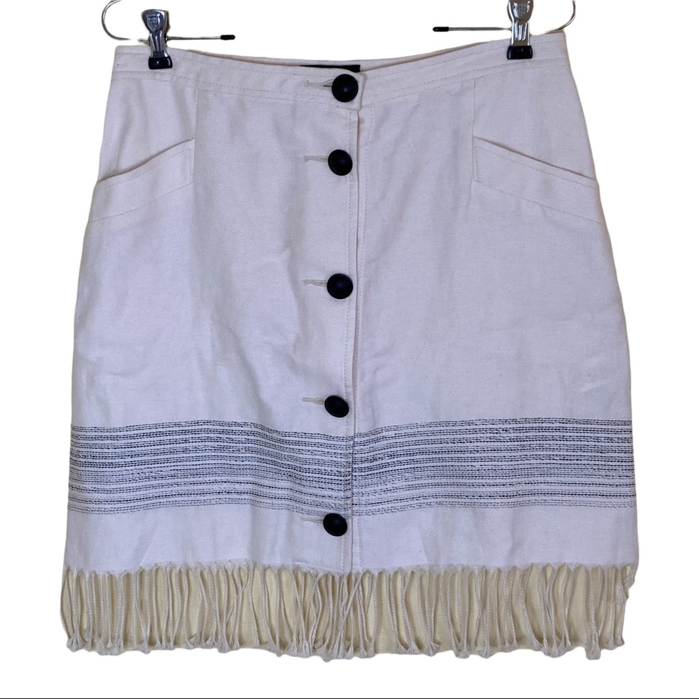 Fifteen Twenty Linen Blend Button Front Fringe Skirt 8